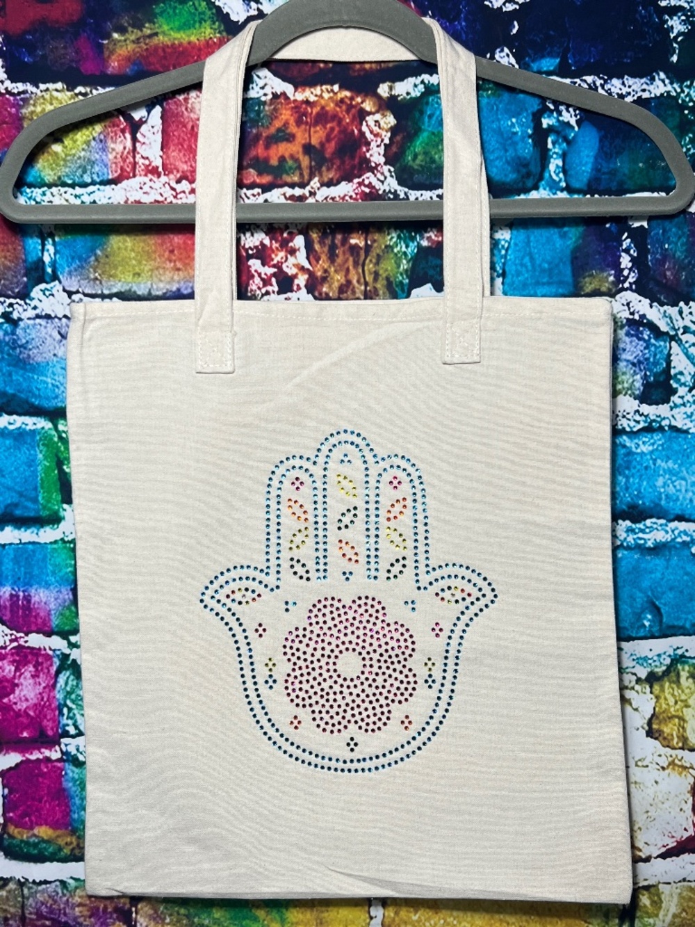Hamsa Flower Rhinestone Tote Bag [30R]